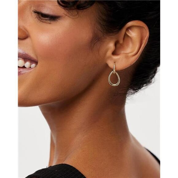 Gold hoop earrings for women 14k gold plated double hoop dangle drop earrings - Picture 3 of 7